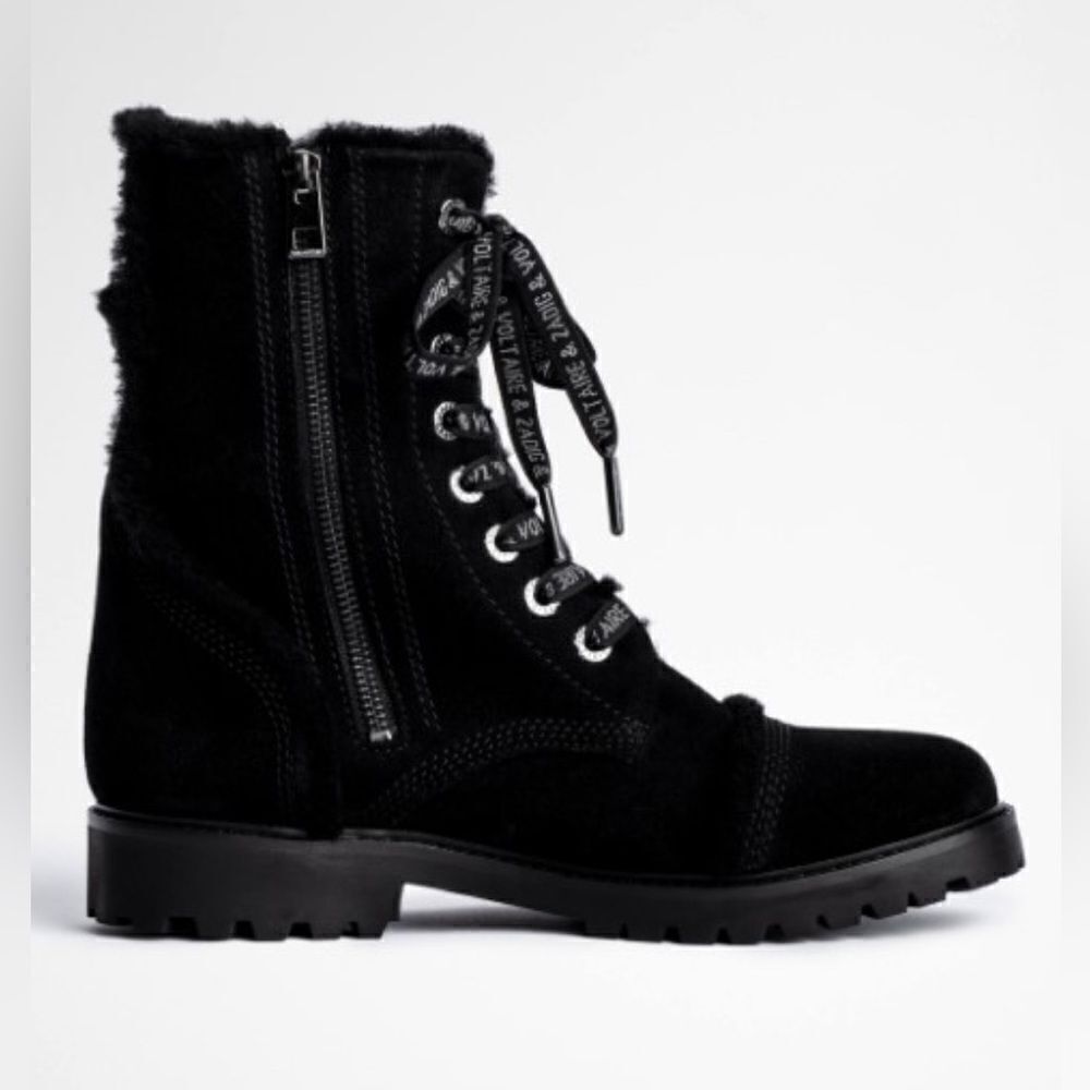 Zadig & Voltaire Boots Joe Black Suede Shearling Combat Boots New With Box 40/9